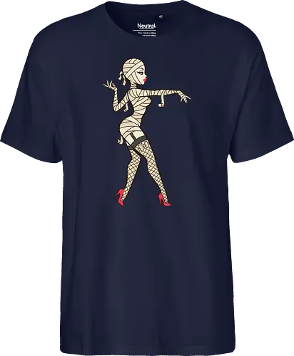 Mummy Pin-Up Girl Graphic Tee - mummy pin up girl, sexy halloween shirt, spooky pinup art, vintage horror graphic, rockabilly halloween tee, retro mummy design, burlesque monster girl, gothic pinup print, funny halloween costume, classic horror pin up - Fairtrade T-Shirt