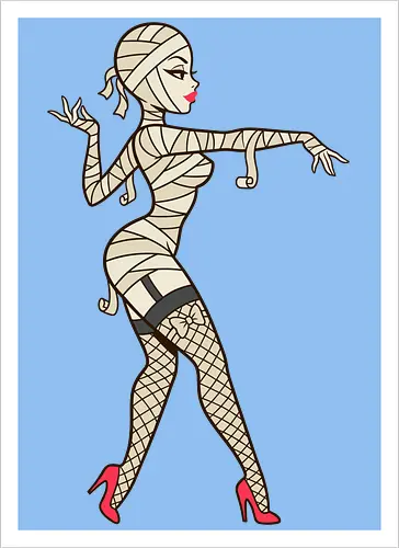 Mummy Pin-Up Girl Graphic Tee - mummy pin up girl, sexy halloween shirt, spooky pinup art, vintage horror graphic, rockabilly halloween tee, retro mummy design, burlesque monster girl, gothic pinup print, funny halloween costume, classic horror pin up - Kunstdruck