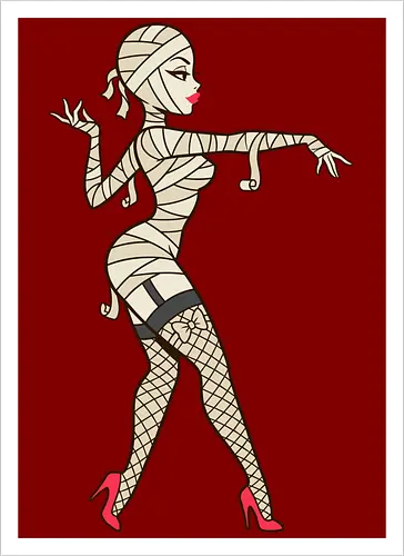 Mummy Pin-Up Girl Graphic Tee - mummy pin up girl, sexy halloween shirt, spooky pinup art, vintage horror graphic, rockabilly halloween tee, retro mummy design, burlesque monster girl, gothic pinup print, funny halloween costume, classic horror pin up - Kunstdruck