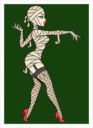 Mummy Pin-Up Girl Graphic Tee - mummy pin up girl, sexy halloween shirt, spooky pinup art, vintage horror graphic, rockabilly halloween tee, retro mummy design, burlesque monster girl, gothic pinup print, funny halloween costume, classic horror pin up - Kunstdruck