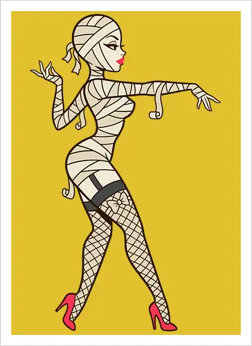Mummy Pin-Up Girl Graphic Tee - mummy pin up girl, sexy halloween shirt, spooky pinup art, vintage horror graphic, rockabilly halloween tee, retro mummy design, burlesque monster girl, gothic pinup print, funny halloween costume, classic horror pin up - Kunstdruck