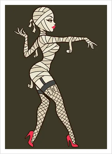Mummy Pin-Up Girl Graphic Tee - mummy pin up girl, sexy halloween shirt, spooky pinup art, vintage horror graphic, rockabilly halloween tee, retro mummy design, burlesque monster girl, gothic pinup print, funny halloween costume, classic horror pin up - Kunstdruck