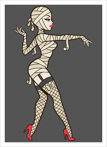 Mummy Pin-Up Girl Graphic Tee - mummy pin up girl, sexy halloween shirt, spooky pinup art, vintage horror graphic, rockabilly halloween tee, retro mummy design, burlesque monster girl, gothic pinup print, funny halloween costume, classic horror pin up - Kunstdruck
