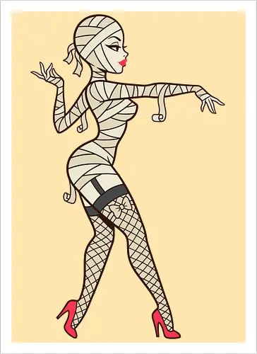 Mummy Pin-Up Girl Graphic Tee - mummy pin up girl, sexy halloween shirt, spooky pinup art, vintage horror graphic, rockabilly halloween tee, retro mummy design, burlesque monster girl, gothic pinup print, funny halloween costume, classic horror pin up - Kunstdruck