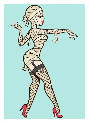 Mummy Pin-Up Girl Graphic Tee - mummy pin up girl, sexy halloween shirt, spooky pinup art, vintage horror graphic, rockabilly halloween tee, retro mummy design, burlesque monster girl, gothic pinup print, funny halloween costume, classic horror pin up - Kunstdruck