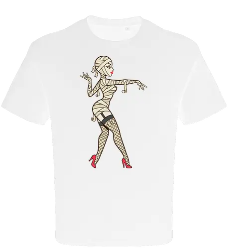Mummy Pin-Up Girl Graphic Tee - mummy pin up girl, sexy halloween shirt, spooky pinup art, vintage horror graphic, rockabilly halloween tee, retro mummy design, burlesque monster girl, gothic pinup print, funny halloween costume, classic horror pin up - Oversize T-Shirt