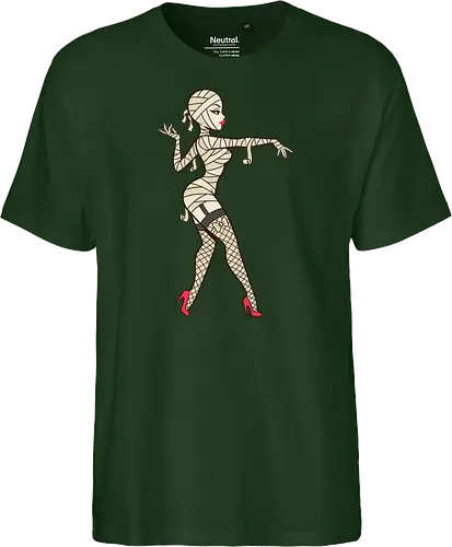 Mummy Pin-Up Girl Graphic Tee - mummy pin up girl, sexy halloween shirt, spooky pinup art, vintage horror graphic, rockabilly halloween tee, retro mummy design, burlesque monster girl, gothic pinup print, funny halloween costume, classic horror pin up - Fairtrade T-Shirt