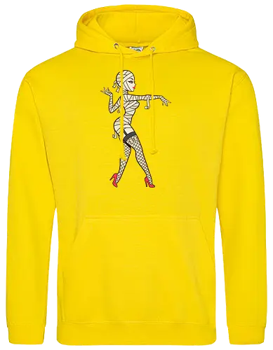 Mummy Pin-Up Girl Graphic Tee - mummy pin up girl, sexy halloween shirt, spooky pinup art, vintage horror graphic, rockabilly halloween tee, retro mummy design, burlesque monster girl, gothic pinup print, funny halloween costume, classic horror pin up - Standard Hoodie