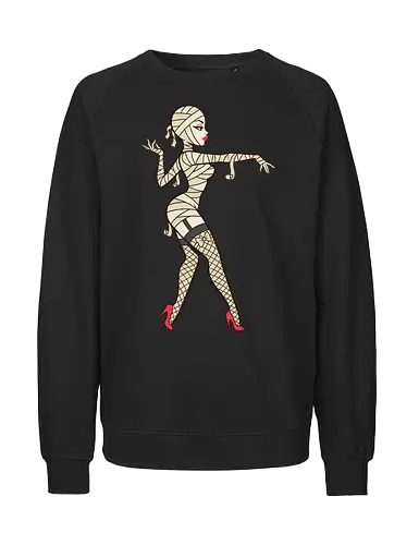 Mummy Pin-Up Girl Graphic Tee - mummy pin up girl, sexy halloween shirt, spooky pinup art, vintage horror graphic, rockabilly halloween tee, retro mummy design, burlesque monster girl, gothic pinup print, funny halloween costume, classic horror pin up - Fairtrade Sweatshirt
