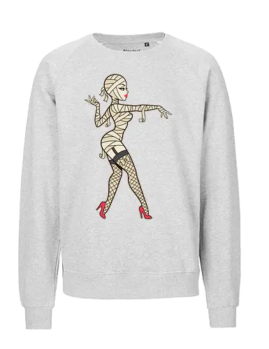 Mummy Pin-Up Girl Graphic Tee - mummy pin up girl, sexy halloween shirt, spooky pinup art, vintage horror graphic, rockabilly halloween tee, retro mummy design, burlesque monster girl, gothic pinup print, funny halloween costume, classic horror pin up - Fairtrade Sweatshirt