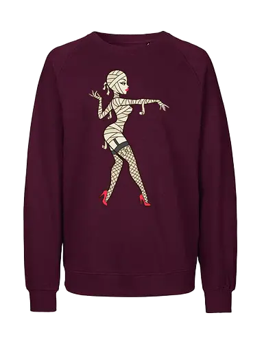 Mummy Pin-Up Girl Graphic Tee - mummy pin up girl, sexy halloween shirt, spooky pinup art, vintage horror graphic, rockabilly halloween tee, retro mummy design, burlesque monster girl, gothic pinup print, funny halloween costume, classic horror pin up - Fairtrade Sweatshirt