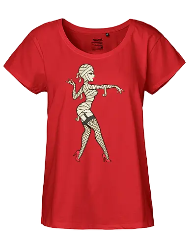Mummy Pin-Up Girl Graphic Tee - mummy pin up girl, sexy halloween shirt, spooky pinup art, vintage horror graphic, rockabilly halloween tee, retro mummy design, burlesque monster girl, gothic pinup print, funny halloween costume, classic horror pin up - Fairtrade Girl Shirt
