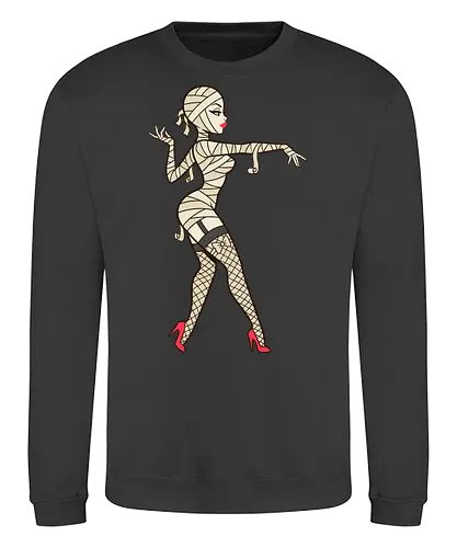 Mummy Pin-Up Girl Graphic Tee - mummy pin up girl, sexy halloween shirt, spooky pinup art, vintage horror graphic, rockabilly halloween tee, retro mummy design, burlesque monster girl, gothic pinup print, funny halloween costume, classic horror pin up - Sweatshirt