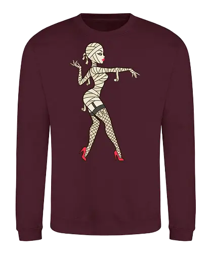 Mummy Pin-Up Girl Graphic Tee - mummy pin up girl, sexy halloween shirt, spooky pinup art, vintage horror graphic, rockabilly halloween tee, retro mummy design, burlesque monster girl, gothic pinup print, funny halloween costume, classic horror pin up - Sweatshirt