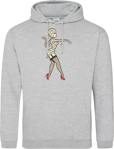 Mummy Pin-Up Girl Graphic Tee - mummy pin up girl, sexy halloween shirt, spooky pinup art, vintage horror graphic, rockabilly halloween tee, retro mummy design, burlesque monster girl, gothic pinup print, funny halloween costume, classic horror pin up - Standard Hoodie