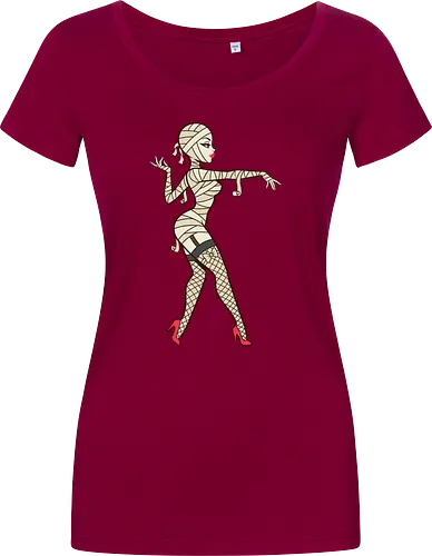 Mummy Pin-Up Girl Graphic Tee - mummy pin up girl, sexy halloween shirt, spooky pinup art, vintage horror graphic, rockabilly halloween tee, retro mummy design, burlesque monster girl, gothic pinup print, funny halloween costume, classic horror pin up - Damen T-Shirt
