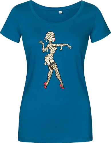 Mummy Pin-Up Girl Graphic Tee - mummy pin up girl, sexy halloween shirt, spooky pinup art, vintage horror graphic, rockabilly halloween tee, retro mummy design, burlesque monster girl, gothic pinup print, funny halloween costume, classic horror pin up - Damen T-Shirt