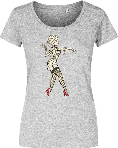 Mummy Pin-Up Girl Graphic Tee - mummy pin up girl, sexy halloween shirt, spooky pinup art, vintage horror graphic, rockabilly halloween tee, retro mummy design, burlesque monster girl, gothic pinup print, funny halloween costume, classic horror pin up - Damen T-Shirt