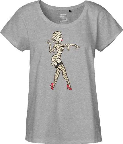 Mummy Pin-Up Girl Graphic Tee - mummy pin up girl, sexy halloween shirt, spooky pinup art, vintage horror graphic, rockabilly halloween tee, retro mummy design, burlesque monster girl, gothic pinup print, funny halloween costume, classic horror pin up - Fairtrade Girl Shirt