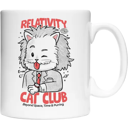 Relativity Cat Club - cat, kitty, animal, einstein, science, relativity, time - Keramiktasse