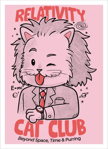 Relativity Cat Club - cat, kitty, animal, einstein, science, relativity, time - Kunstdruck