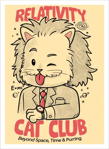 Relativity Cat Club - cat, kitty, animal, einstein, science, relativity, time - Kunstdruck