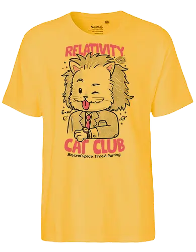 Relativity Cat Club - cat, kitty, animal, einstein, science, relativity, time - Fairtrade T-Shirt