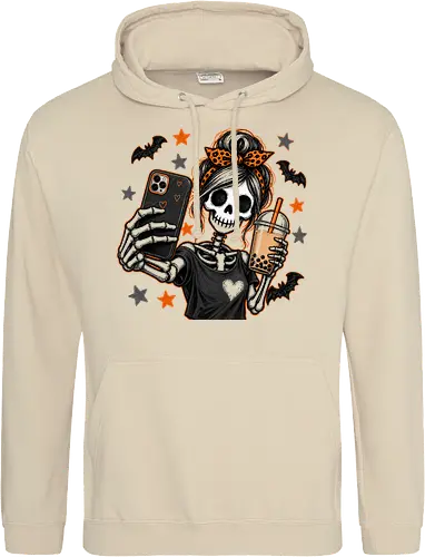 Skelett-Mädchen Selfie Boba Halloween - skelett mädchen, halloween, boba, bubble tea, selfie, kawaii, spooky, schädel, süß, lustig, kürbis, gruselig, halloween motiv, herbst - Standard Hoodie