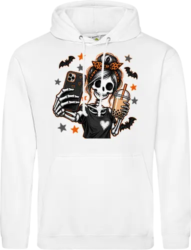 Skelett-Mädchen Selfie Boba Halloween - skelett mädchen, halloween, boba, bubble tea, selfie, kawaii, spooky, schädel, süß, lustig, kürbis, gruselig, halloween motiv, herbst - Standard Hoodie