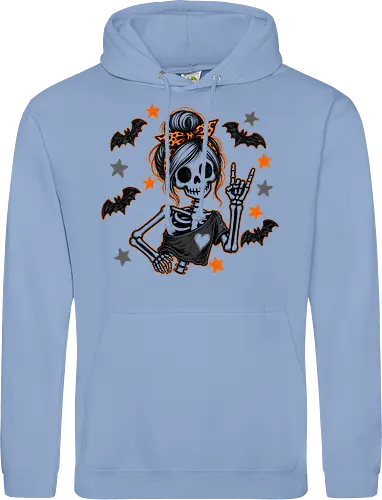 Skelett-Mädchen Halloween Rockerin Gruselig Lustig - Skelett, Skelett-Mädchen, Halloween, Rockerin, Rock, gruselig, lustig, Totenkopf, Kawaii, süßes Skelett, Kürbisse, Sterne, Alternative, Gruselzeit - Standard Hoodie