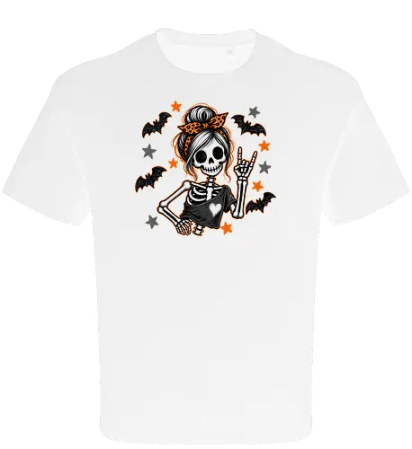 Skelett-Mädchen Halloween Rockerin Gruselig Lustig - Skelett, Skelett-Mädchen, Halloween, Rockerin, Rock, gruselig, lustig, Totenkopf, Kawaii, süßes Skelett, Kürbisse, Sterne, Alternative, Gruselzeit - Oversize T-Shirt