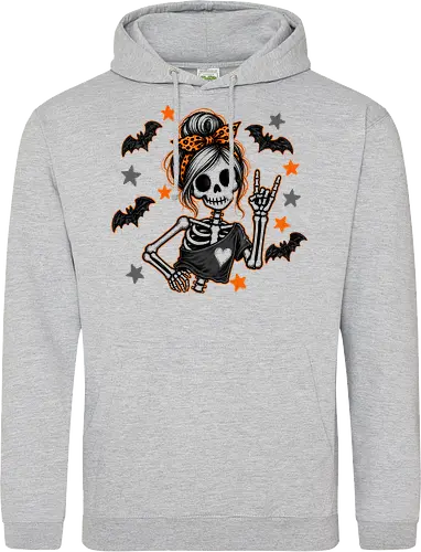 Skelett-Mädchen Halloween Rockerin Gruselig Lustig - Skelett, Skelett-Mädchen, Halloween, Rockerin, Rock, gruselig, lustig, Totenkopf, Kawaii, süßes Skelett, Kürbisse, Sterne, Alternative, Gruselzeit - Standard Hoodie