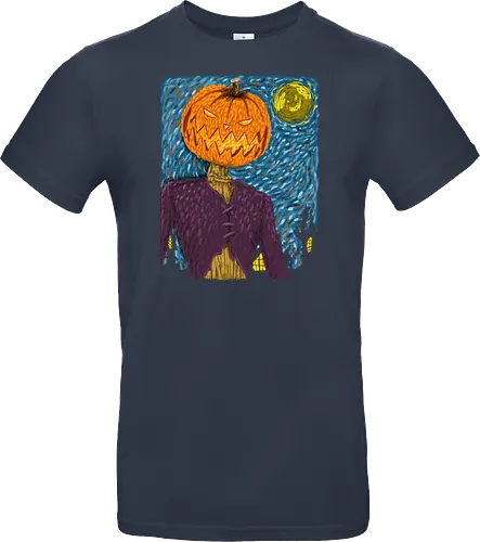 Starry Night in Halloween town - van gogh, starry night, scarecrow, pumpkin, night before christmas, terror movies, animation, halloween - Standard T-Shirt