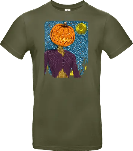 Starry Night in Halloween town - van gogh, starry night, scarecrow, pumpkin, night before christmas, terror movies, animation, halloween - Standard T-Shirt
