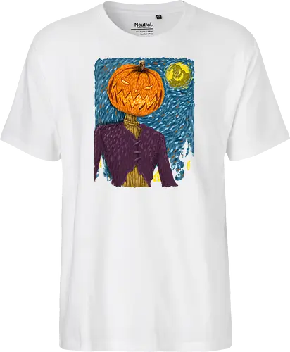 Starry Night in Halloween town - van gogh, starry night, scarecrow, pumpkin, night before christmas, terror movies, animation, halloween - Fairtrade T-Shirt