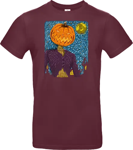 Starry Night in Halloween town - van gogh, starry night, scarecrow, pumpkin, night before christmas, terror movies, animation, halloween - Standard T-Shirt