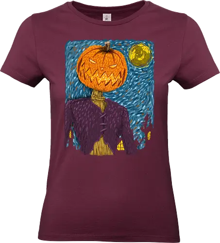 Starry Night in Halloween town - van gogh, starry night, scarecrow, pumpkin, night before christmas, terror movies, animation, halloween - Standard T-Shirt (Frauen)