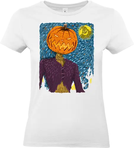 Starry Night in Halloween town - van gogh, starry night, scarecrow, pumpkin, night before christmas, terror movies, animation, halloween - Standard T-Shirt (Frauen)