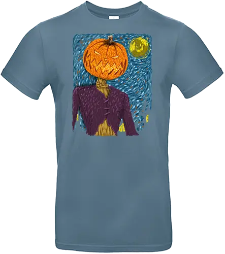 Starry Night in Halloween town - van gogh, starry night, scarecrow, pumpkin, night before christmas, terror movies, animation, halloween - Standard T-Shirt