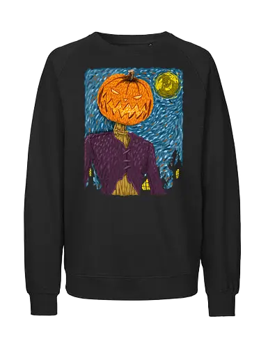 Starry Night in Halloween town - van gogh, starry night, scarecrow, pumpkin, night before christmas, terror movies, animation, halloween - Fairtrade Sweatshirt