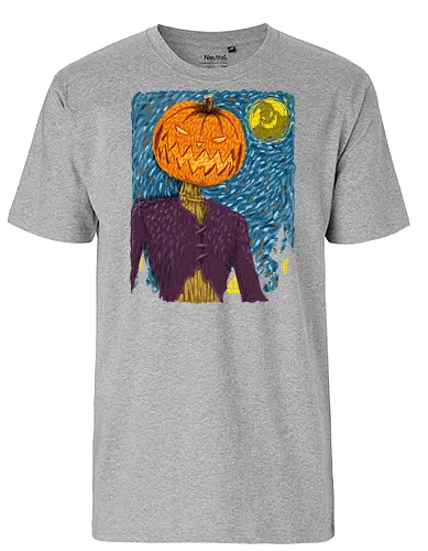 Starry Night in Halloween town - van gogh, starry night, scarecrow, pumpkin, night before christmas, terror movies, animation, halloween - Fairtrade T-Shirt
