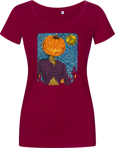 Starry Night in Halloween town - van gogh, starry night, scarecrow, pumpkin, night before christmas, terror movies, animation, halloween - Damen T-Shirt
