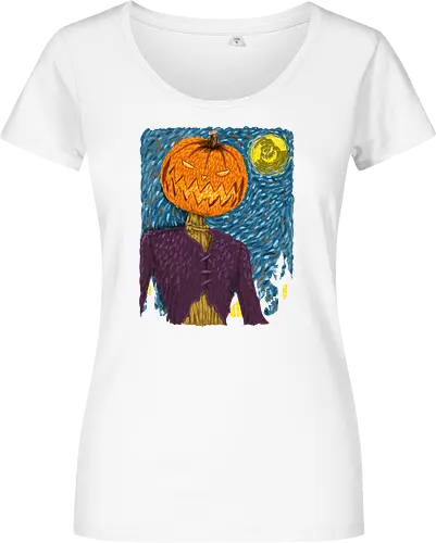 Starry Night in Halloween town - van gogh, starry night, scarecrow, pumpkin, night before christmas, terror movies, animation, halloween - Damen T-Shirt