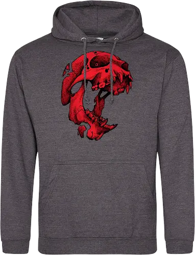 Blutroter Dinosaurierschädel-Amoklauf - Tierschädel, Katzenschädel, Raubtierschädel, Horror-Kunst, gotische Illustration, gesprungener Schädel, Zeichnung mit roter Tinte, düstere Ästhetik, Knochenkunst, makabres Design, stilisierter Schädel, schwarzer Hintergrund, Grunge-Schädel, scharfe Zähne - Standard Hoodie