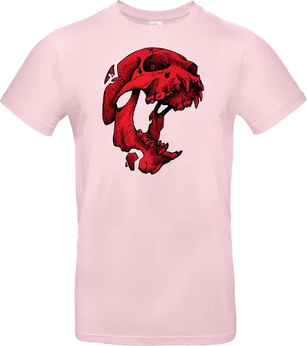 Blutroter Dinosaurierschädel-Amoklauf - Tierschädel, Katzenschädel, Raubtierschädel, Horror-Kunst, gotische Illustration, gesprungener Schädel, Zeichnung mit roter Tinte, düstere Ästhetik, Knochenkunst, makabres Design, stilisierter Schädel, schwarzer Hintergrund, Grunge-Schädel, scharfe Zähne - Standard T-Shirt