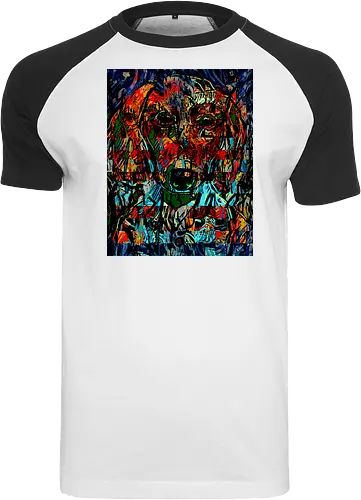 Digital Cyber Dog - Glitch Art, Abstrakt, Digital Art, Hund, Dackel, Hundeporträt, Dog Art, Vierbeiner, Haustier, Kontrastreich, Neongrün, Cyan, Grafikdesign, Pixeleffekt, Geek Art, Nerdwear, Statementshirt, Unkonventionell, Eyecatcher, Mosaik, Cyberpunk, Expressionismus, Psychedelisch, Moderne Kunst - Raglan T-Shirt