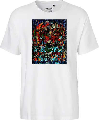 Digital Cyber Dog - Glitch Art, Abstrakt, Digital Art, Hund, Dackel, Hundeporträt, Dog Art, Vierbeiner, Haustier, Kontrastreich, Neongrün, Cyan, Grafikdesign, Pixeleffekt, Geek Art, Nerdwear, Statementshirt, Unkonventionell, Eyecatcher, Mosaik, Cyberpunk, Expressionismus, Psychedelisch, Moderne Kunst - Fairtrade T-Shirt