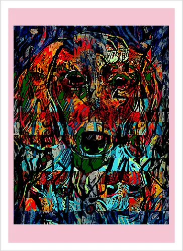 Digital Cyber Dog - Glitch Art, Abstrakt, Digital Art, Hund, Dackel, Hundeporträt, Dog Art, Vierbeiner, Haustier, Kontrastreich, Neongrün, Cyan, Grafikdesign, Pixeleffekt, Geek Art, Nerdwear, Statementshirt, Unkonventionell, Eyecatcher, Mosaik, Cyberpunk, Expressionismus, Psychedelisch, Moderne Kunst - Kunstdruck