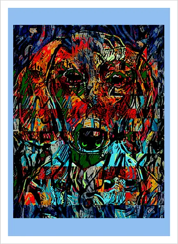 Digital Cyber Dog - Glitch Art, Abstrakt, Digital Art, Hund, Dackel, Hundeporträt, Dog Art, Vierbeiner, Haustier, Kontrastreich, Neongrün, Cyan, Grafikdesign, Pixeleffekt, Geek Art, Nerdwear, Statementshirt, Unkonventionell, Eyecatcher, Mosaik, Cyberpunk, Expressionismus, Psychedelisch, Moderne Kunst - Kunstdruck