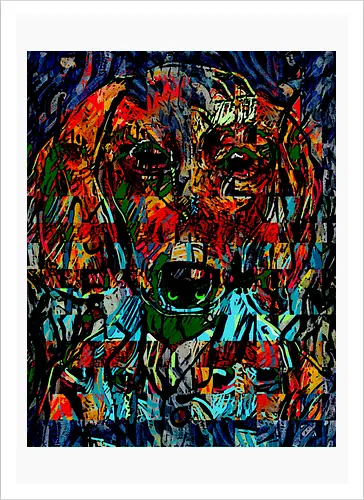 Digital Cyber Dog - Glitch Art, Abstrakt, Digital Art, Hund, Dackel, Hundeporträt, Dog Art, Vierbeiner, Haustier, Kontrastreich, Neongrün, Cyan, Grafikdesign, Pixeleffekt, Geek Art, Nerdwear, Statementshirt, Unkonventionell, Eyecatcher, Mosaik, Cyberpunk, Expressionismus, Psychedelisch, Moderne Kunst - Kunstdruck